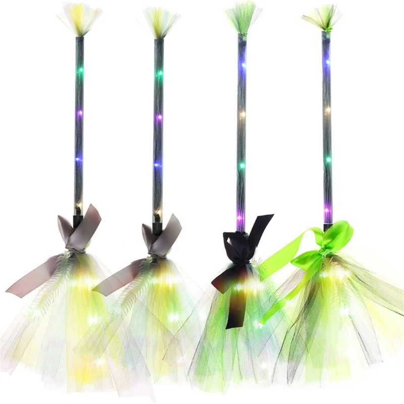 Halloween Decorations Witch Broom with LED Lights Props Children Cosplay Gift