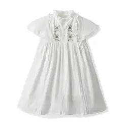 Clibeso Girls White Spanish Dress Baby Girl Embroidered Flowers 2024 Summer Kids Boutique Clothes Children Cotton Frocks