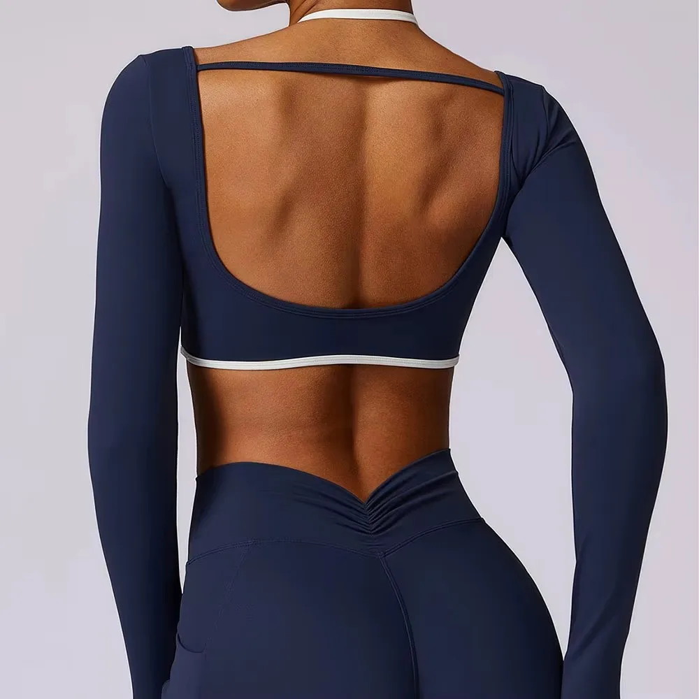 

Sports Top Hollowing Out Yoga Shirts For Women Long Sleeve Fitness Running Gym Clothes Workout Dry Fit Breathable High Elastic