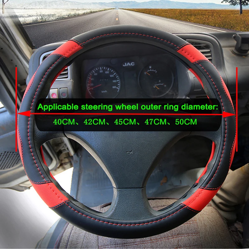 Car Truck PU Leather Embossed Steering Wheel Cover Steering-Wheel For Auto Van Lorry 36 38 40 42 45 47 50CM 7 Sizes to Choose