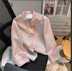 Pink new Chinese Style Coat Women Spring and Autumn Season Small Fragrant Wind National Wind Buckle Hanfu Embroidered Short Coat