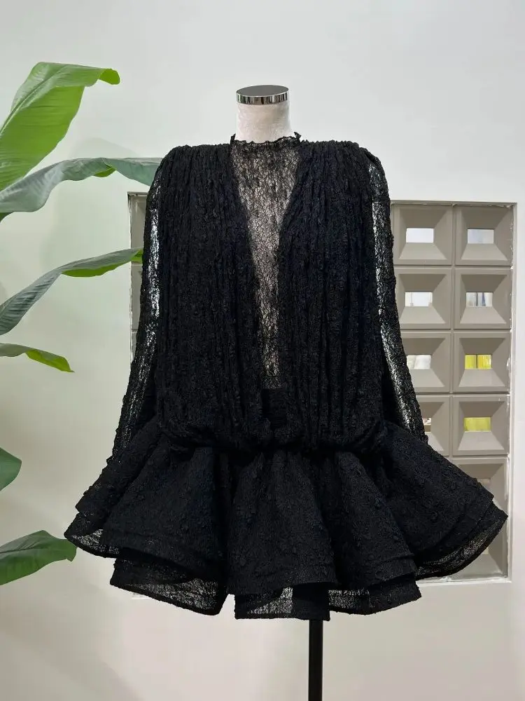 

2025 New Design Women Sexy Long Sleeve See Through Two Pieces Dress With Shorts Elegant Evening Party Birthday Celebrity Outfit