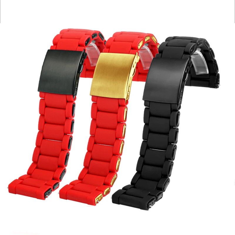 

24 26 28mm Silicone Stainless Steel Watchband for Diesel Watch Strap DZ7396 DZ7370 DZ4289 DZ7070 DZ7395 7333 Men Rubber Bracelet