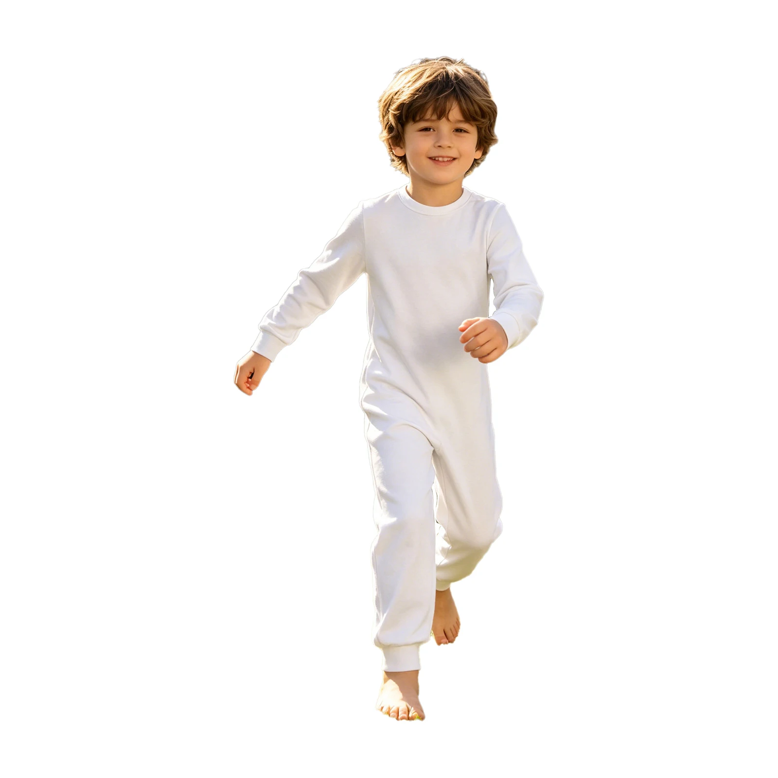 Unisex Kids Boys Girls Solid Color Round Neck Long Sleeve Back Invisible Zipper Cotton Jumpsuit Daily Leisure at Home Bodysuit
