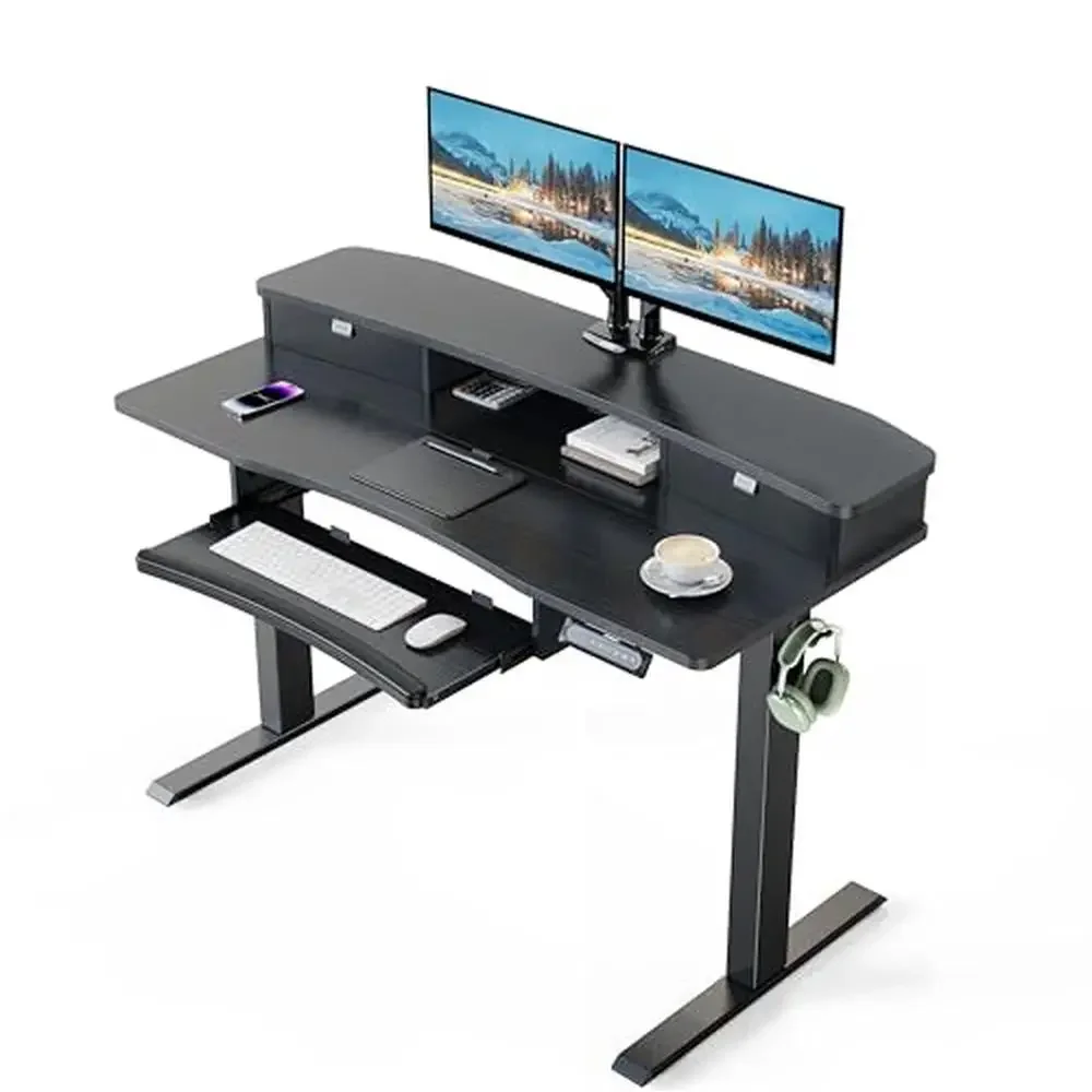 Electric Standing Desk 48x26 with 2 Drawers Large Keyboard Tray C-Clamp Mount Adjustable Computer Desk Multi-Zone Storage &