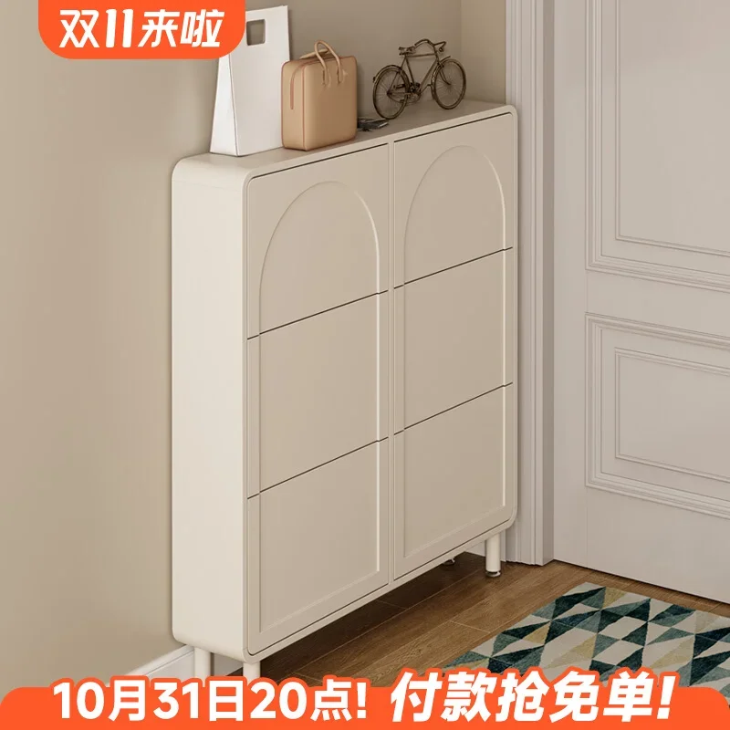 Home shoe cabinet ultra-thin double-layer tipping bucket household door French large capacity against the wall narrow