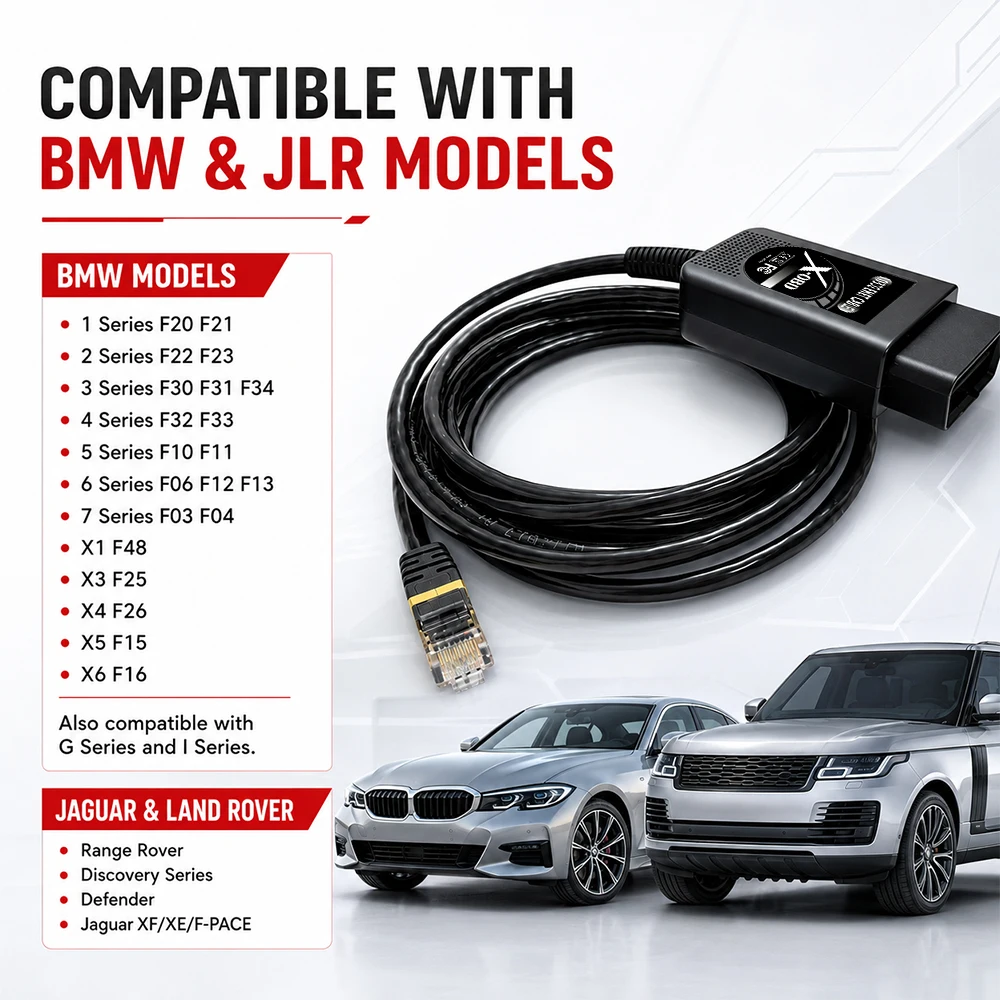 ENET OBD2 Adapter for BMW F G Series & Jaguar Land Rover–DOIP with BimmerCode E-SYS ISTA Bootmod3 – Gold Plated 2.2m Pure Copper
