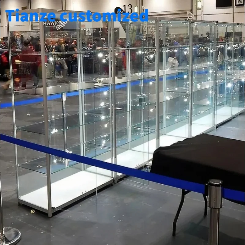 （customized）Retail Store Aluminum Frame Tall Cabinet Display Showcase with GlassAdjustable Glass Shelf Wall Vitrine Displ