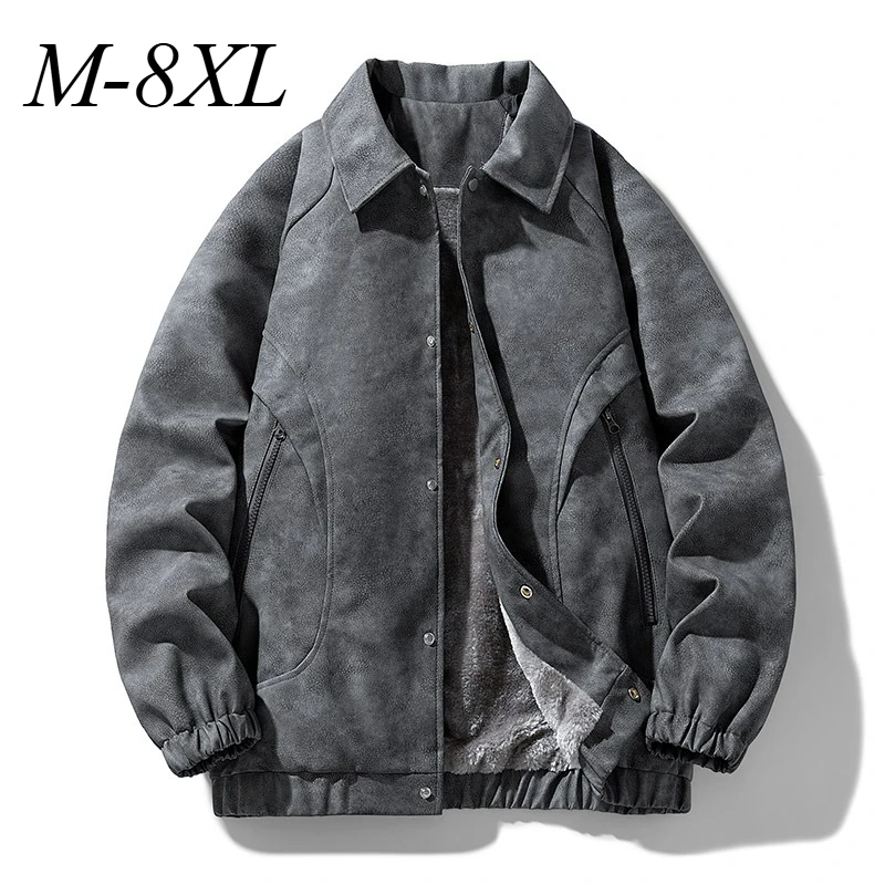 

Luxury Mens Leather Jackets Fleece Lined Hiking Travel Thick Warm Coat Loose Lapel Comfort Wrinkle Resistant Winter Biker Jacket
