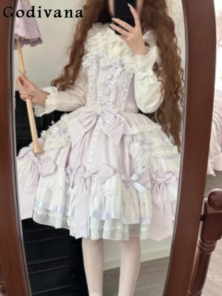 

Elegant Ballet Lavender Cute Lolita Party Suspender Dress Fashion Girls High Waist A-line Sweet Slash Neck Princess Cake Dresses
