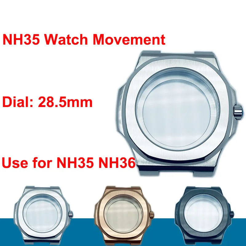 

316 Stainless Steel Watch Case Sapphire Glass Modified Case for NH35 NH36 4R 6R Wacth Movement for 28.5mm NH35 NH36 Watch Dial