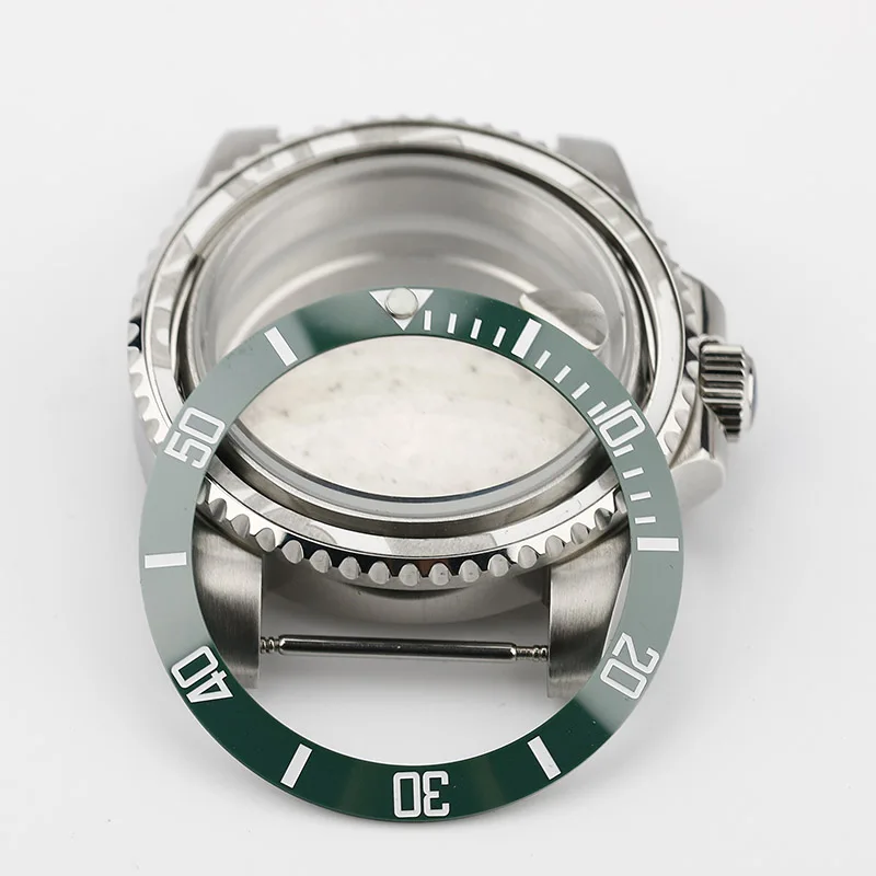 40mm Glass 316L Stainless Steel Brushed Finish Polished Green Submarine Bezel Insert Mod NH35 Dive Watch Case