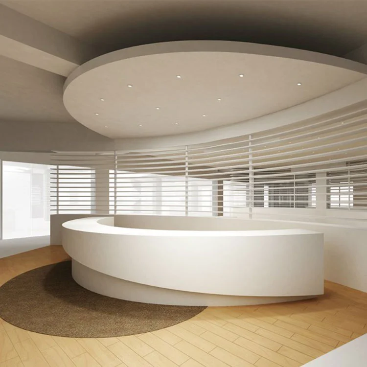 High Grade Acrylic Solid Surface Reception Desks White Curved Custom Made Corians Office Front Reception Counter
