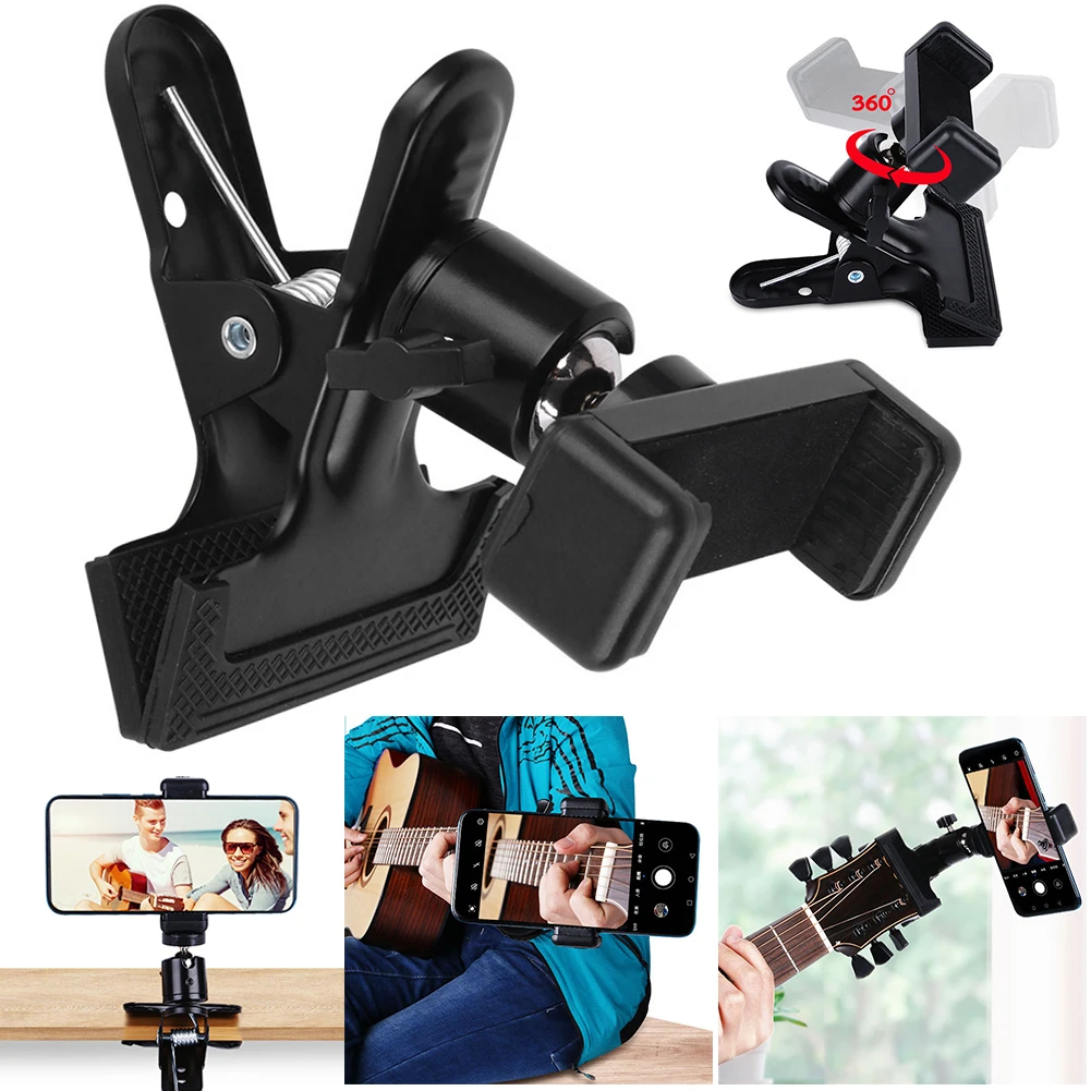 Guitar Head Clip 360° Rotating Adjustable Mobile Phone Holder Stand Live Broadcast Music Recording Bracket Desktop Holder