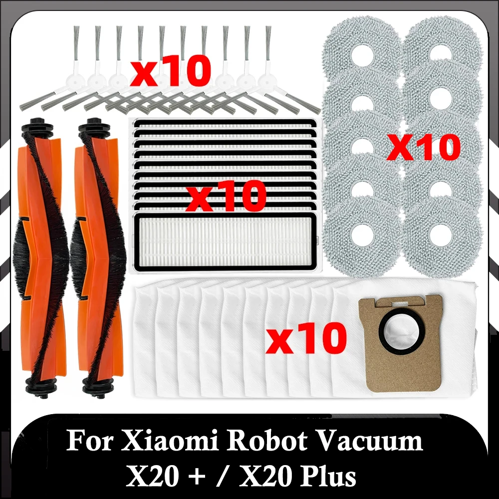 Kompatibel mit Xiaomi X20 Plus / X20+, Xiaomi X10 Plus / X10+ Zubehörteile: Taschen, HEPA-Filter, Wischtücher, Haupt- und Seitenbürsten