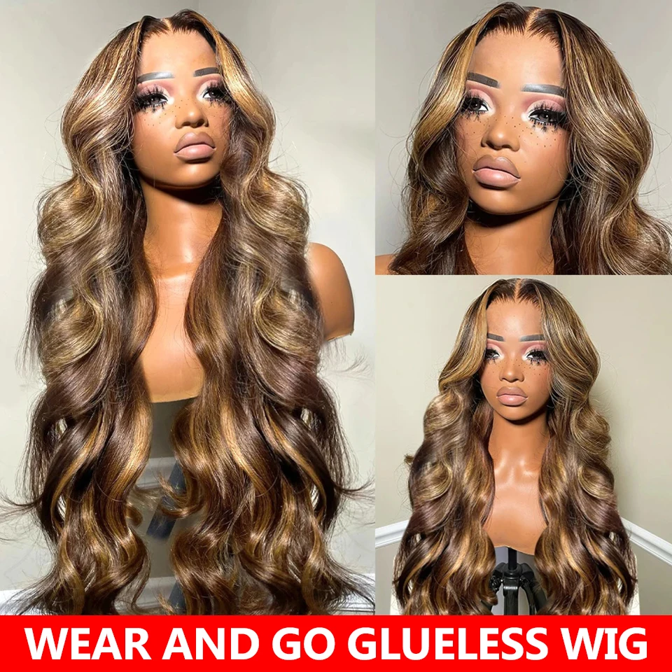 Highlight Glueless Wig Human Hair Ready To Wear Preplucked Body Wave Ombre Colored 13x6 HD Lace Frontal Wigs For Women 100% 200%