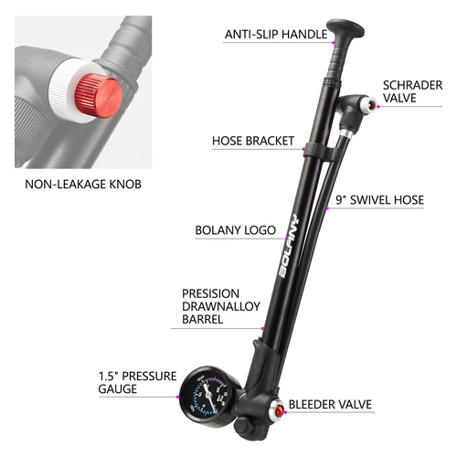 Imagen 2 del producto BOLANY Bomba de Aire para Horquilla de Bicicleta hasta 300 psi Inflador Portátil de Bicicleta Bomba Manual con Manómetro
