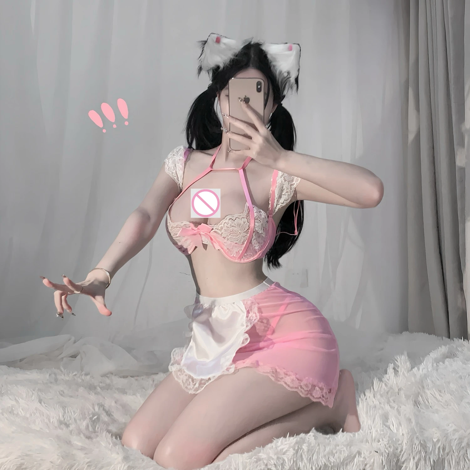 섹시한 속옷 폭발 섹시한 세트 순수한 욕망 깊은 V 핑크 레이스 메쉬 메이드 복장 순수한 욕망 별도의 옷 L270