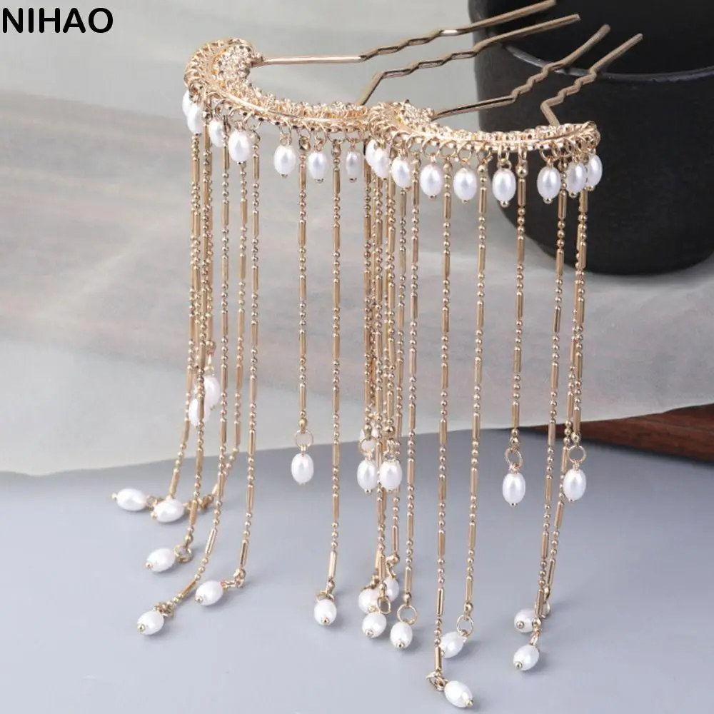 

Exquisite Tassels U-shaped Hair Clip Pearl Antique Style Chinese Style Hair Stick Hanfu Headwear Grab Clip Flower Hairpin Daily