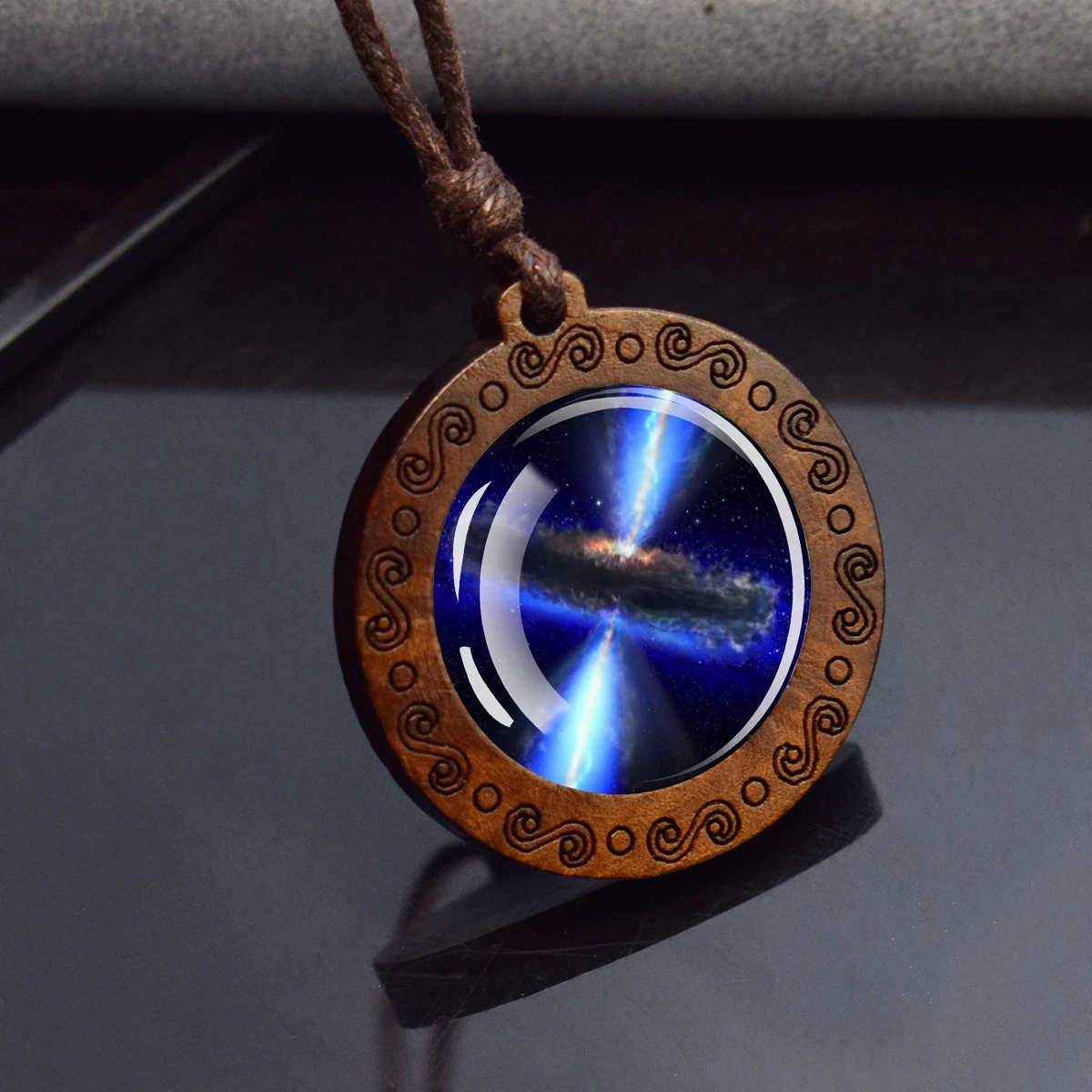 Spiral Galaxy Planet Necklace Wooden Pendant Rope Chain Necklace Nebula Space Jewelry Astronomy Gift