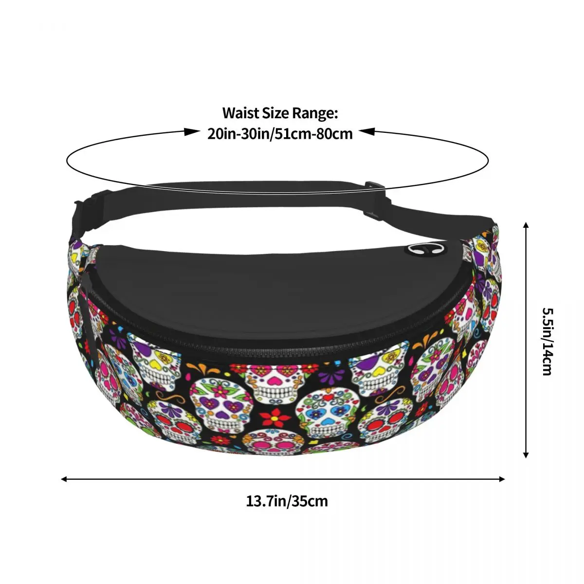 Custom Brightly Colored Sugar Skulls Fanny Pack for Women Men Cool Flower Crossbody Waist Bag Travel Hiking Phone Money Pouch