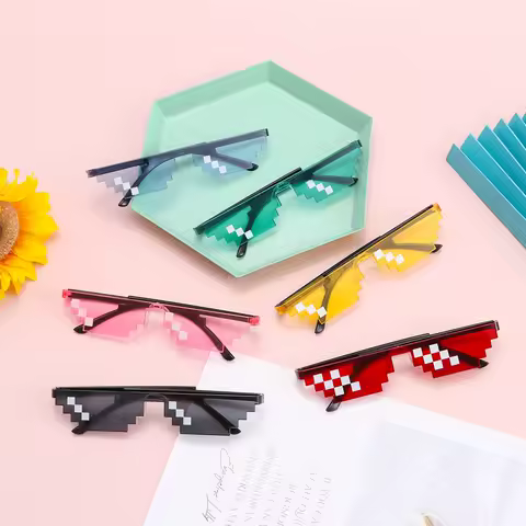 Gift Halloween Pixelated Mosaic Glasses Cosplay Novel Party Glasses Funny Gamer Robot Sunglasses for Men &amp; Women