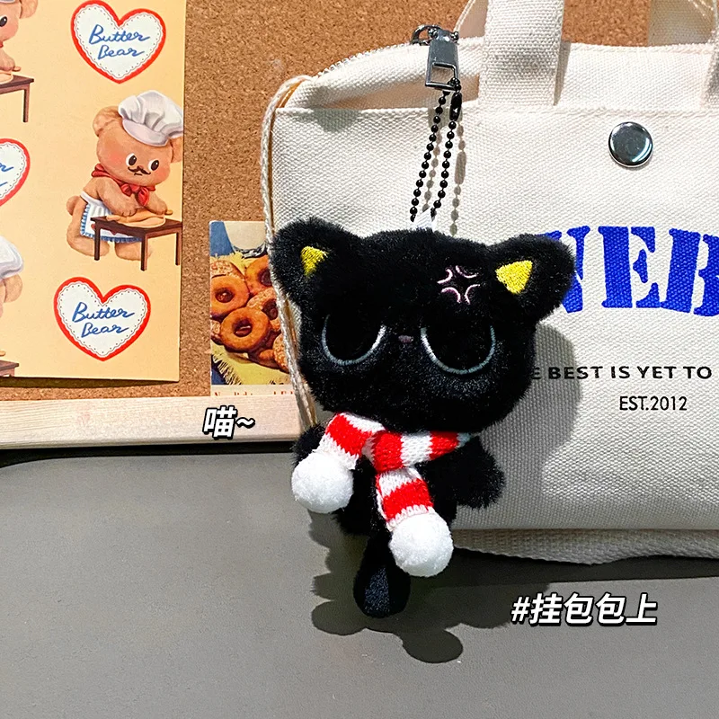 Peluche piccolo gatto nero bambola cordino cartone animato carino borsa ciondolo cordino portachiavi regalo