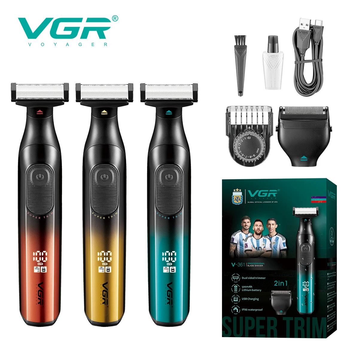 

VGR new hair remover 3-in-1 hair trimming set gradient color household shaver IPX6 waterproof intelligent digital shaver V-361
