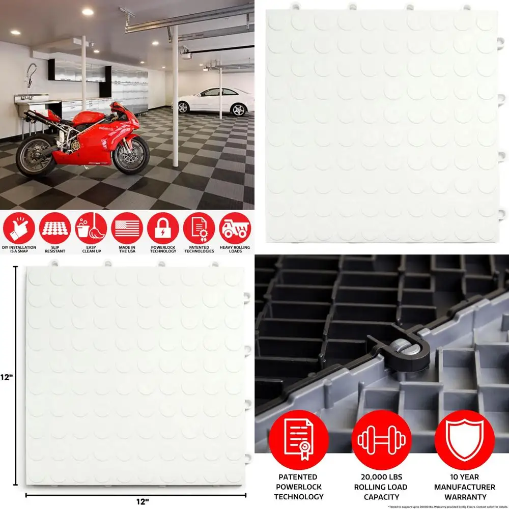 

Нескользящие напольные плитки для гаража из сополимера, белые, 24 штуки, 12x12 дюймов