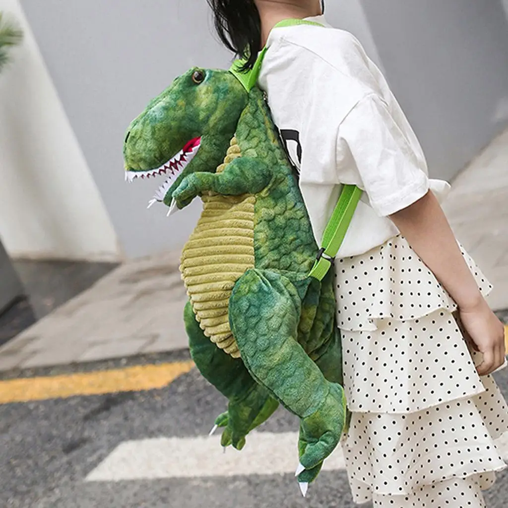 Mochila linda para niños pequeños, bolsas de muñecos de peluche de dinosaurio, regalo verde