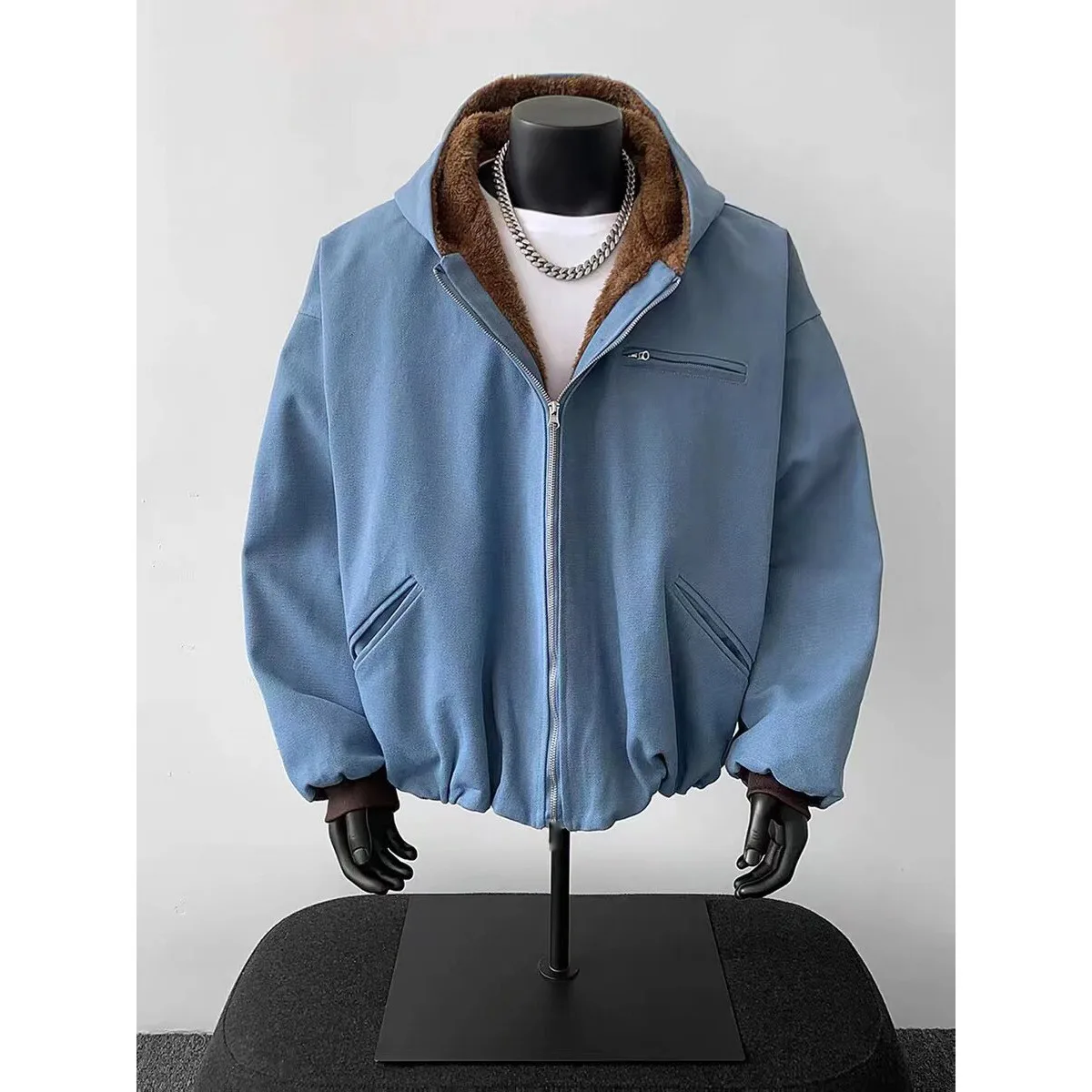 

Thiened Fce Hooded Denim Cotton Jaet Warm Outerwear Men's Autumn Winter Large Size Workwear Jaet Cotton Coat