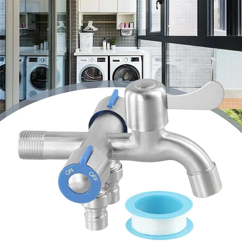 Stainless Steel Multi-function One Into Three Out Washing Machine Faucet Three Control Domestic Diverter Four-way Triangle Valve