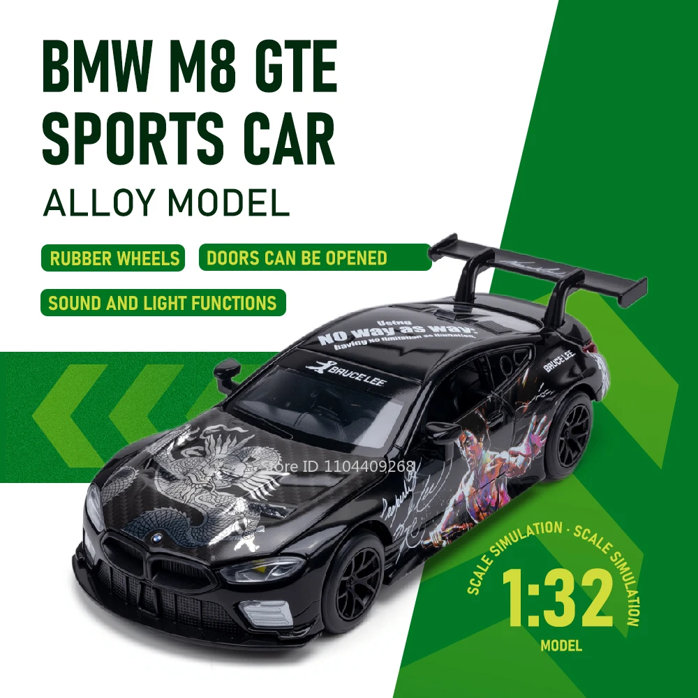 

1:32 BMW M8 GTE X3M Sports Car Model Toy Alloy Body Rubber Tires Music Light Openable Doors Vehicles Models Hobby Collection