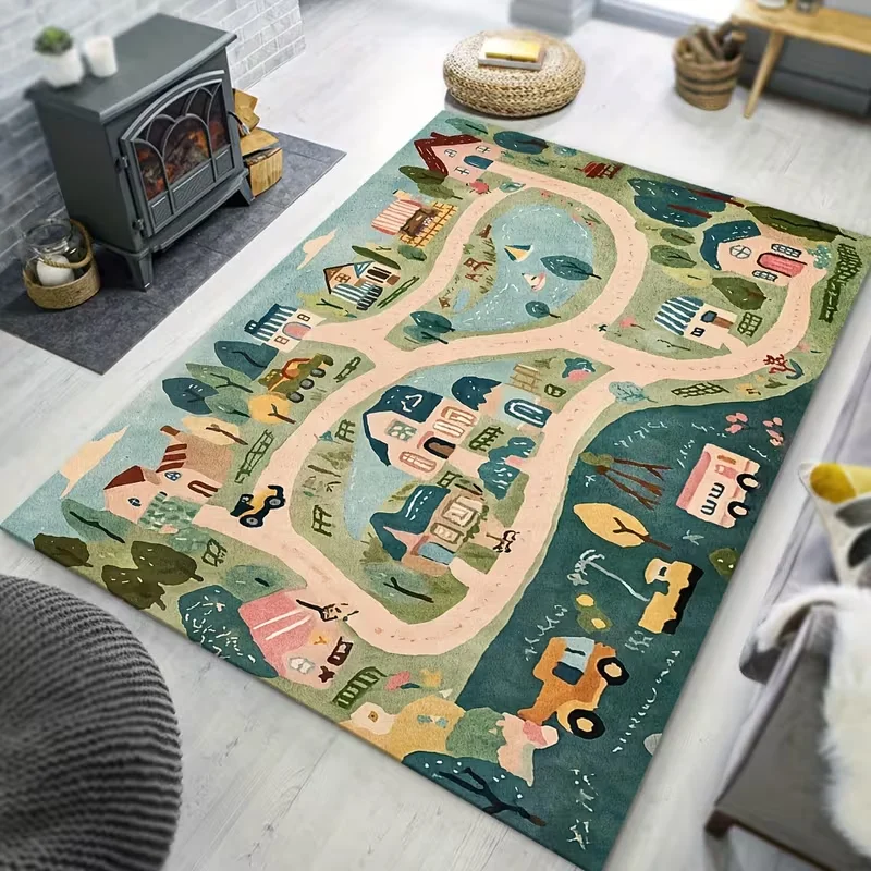 Commercial Road Printing - Cartoon Country Town Road Car Tree