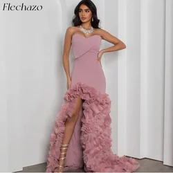 Flechazo Pink Evening Dresses Sweetheart Ruffles Tiered Slit Floor-Length Occassion Party Dress For Women 2024 vestidos de gala