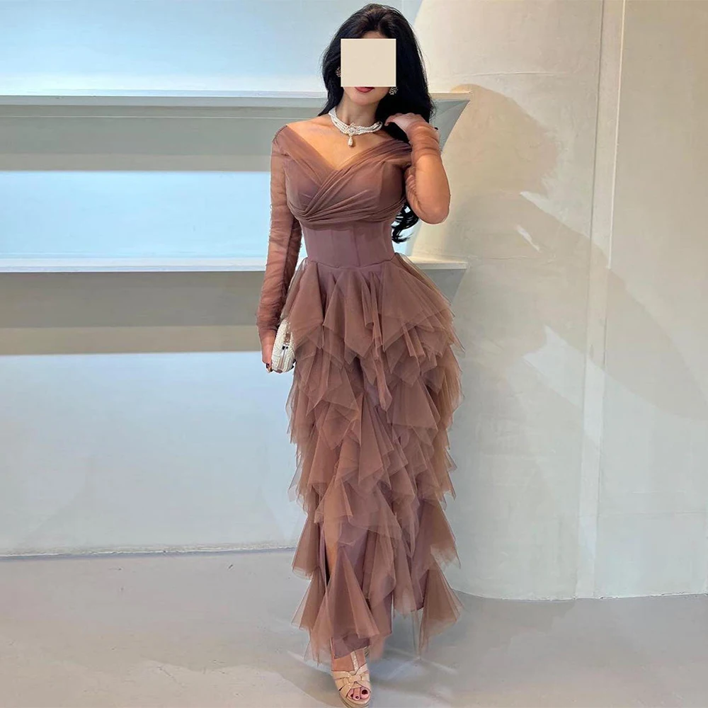 

Изысканное вечернее платье с v-образным вырезом и длинными рукавами по индивидуальному заказу, высококачественные тюлевые платья для выпускного вечера, нежные платья русалки для особых случаев