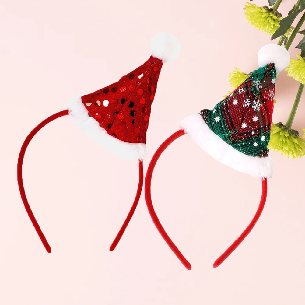 2pcs Christmas Performance Hair Bands Adorable Hair Hoops Headdress Party Favors Supplies for Children Kids Green and Red