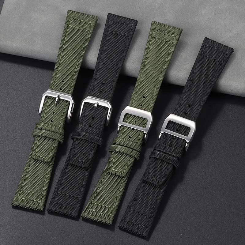 20mm 21mm 22mm Nylon Watch Strap for IWC Pilot Fabric Series Watch Strap Green Black Blue Canvas Bracelet Solid Folding Buckle