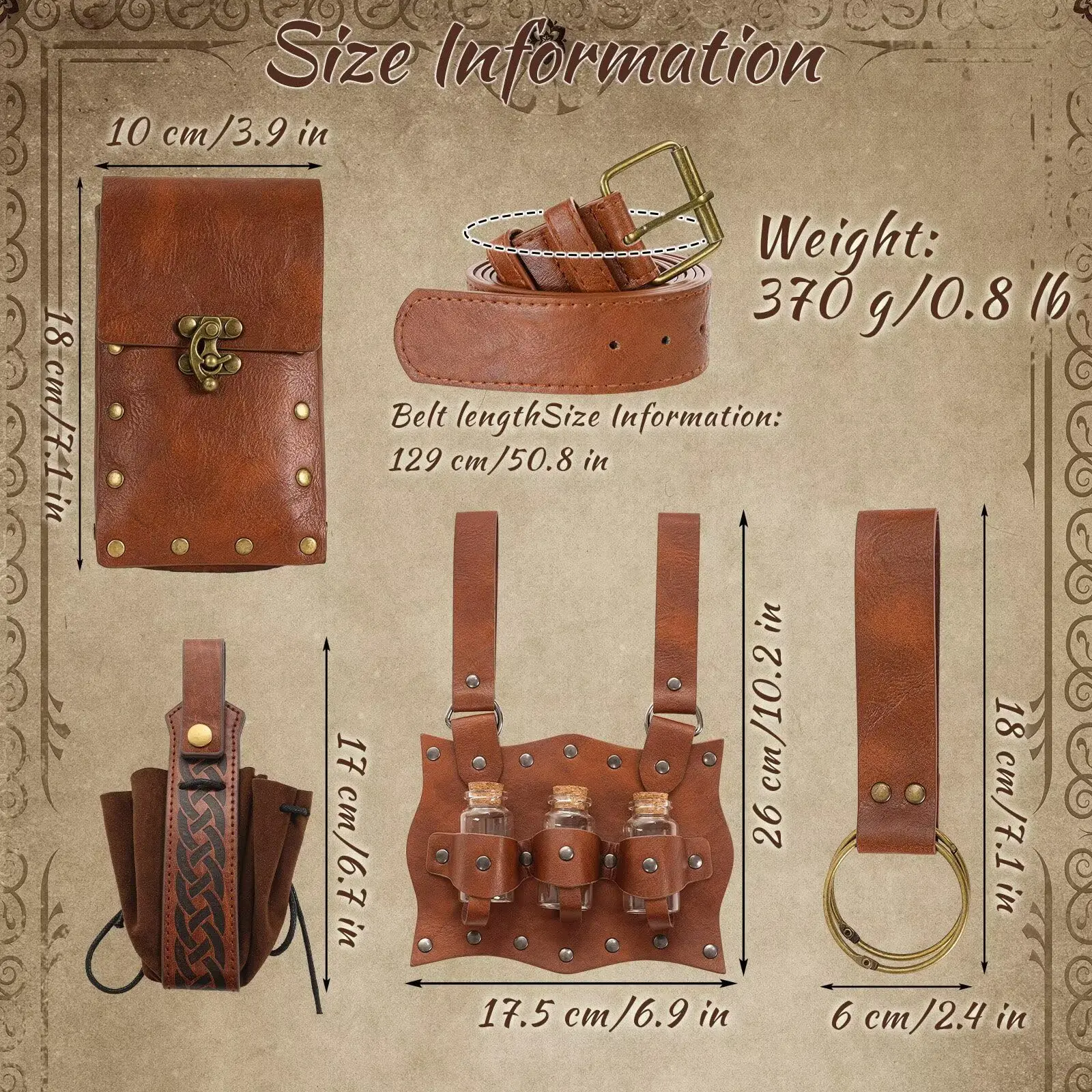 กระเป๋าคาดเอวสไตล์เรอเนซองส์  กระเป๋าหนังโจรสลัดยุคกลาง  กระเป๋าคาดเอวไวกิ้ง  ขวดใส่ยาพิษแม่มด  ชุดคอสตูมสำหรับผู้ชายและผู้หญิงสำหรับวันฮาโลวีน