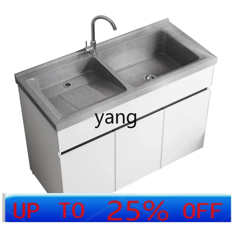 

LTT Laundry Cabinet Integrated Double Basin Artificial Quartz Stone Laundry Pool with Rubbing Board