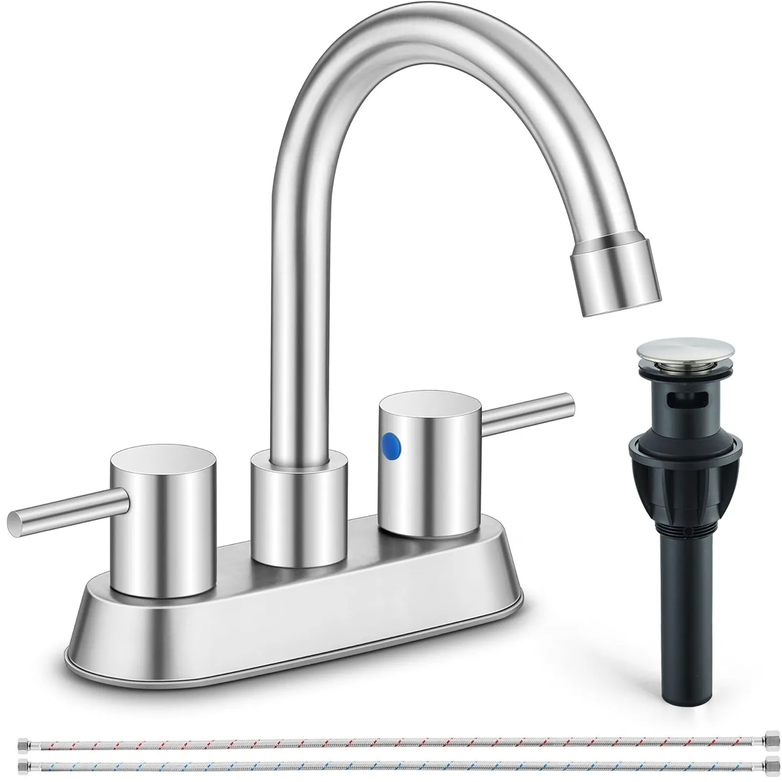 

Brushed Nickel Bathroom Sink Faucet 3Hole Centerset Basin Vanity Mixer w/Drain