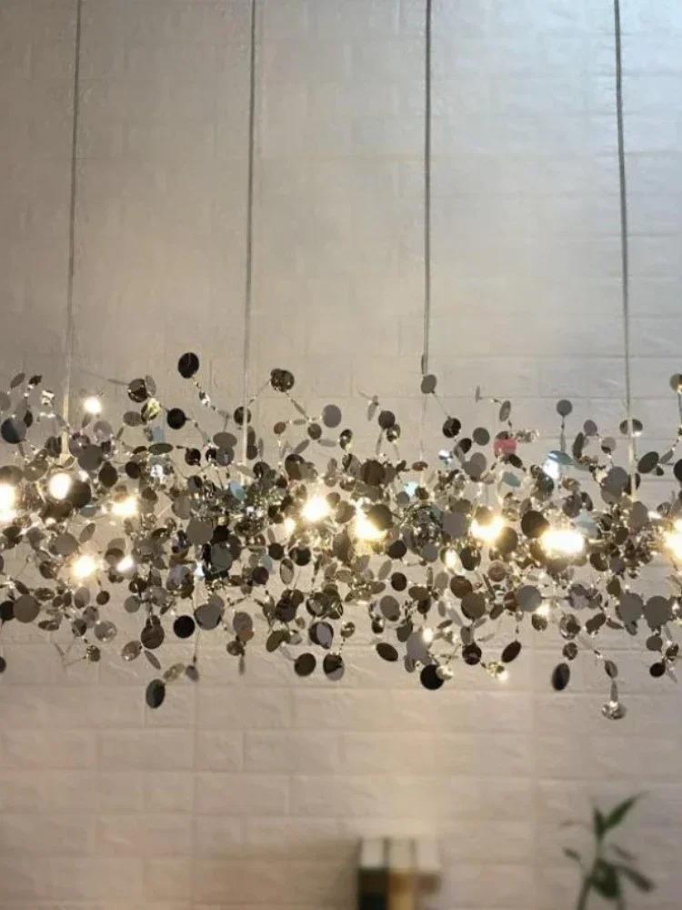 Nordic Modern Creative Stainless Steel Leaf Pendant Lamp Living Room Coffee Shop Window Bar Decoration Lamp