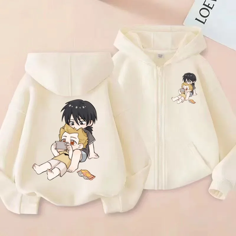 الأطفال سستة سترة الشارع نمط Q نسخة أنيمي مزدوجة مطبوعة هوديي قمة الموضة العصرية #4