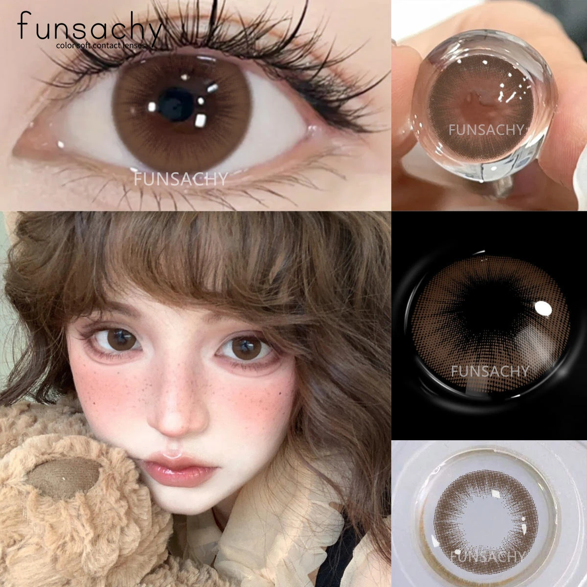 FUNSACHY 1 Paar farbige Kontaktlinsen mit großen Augen, natürliche braune Augenlinse, grau, für Schüler, Augen, Make-up, koreanischer Stil, Kontakt, Jahresgebrauch