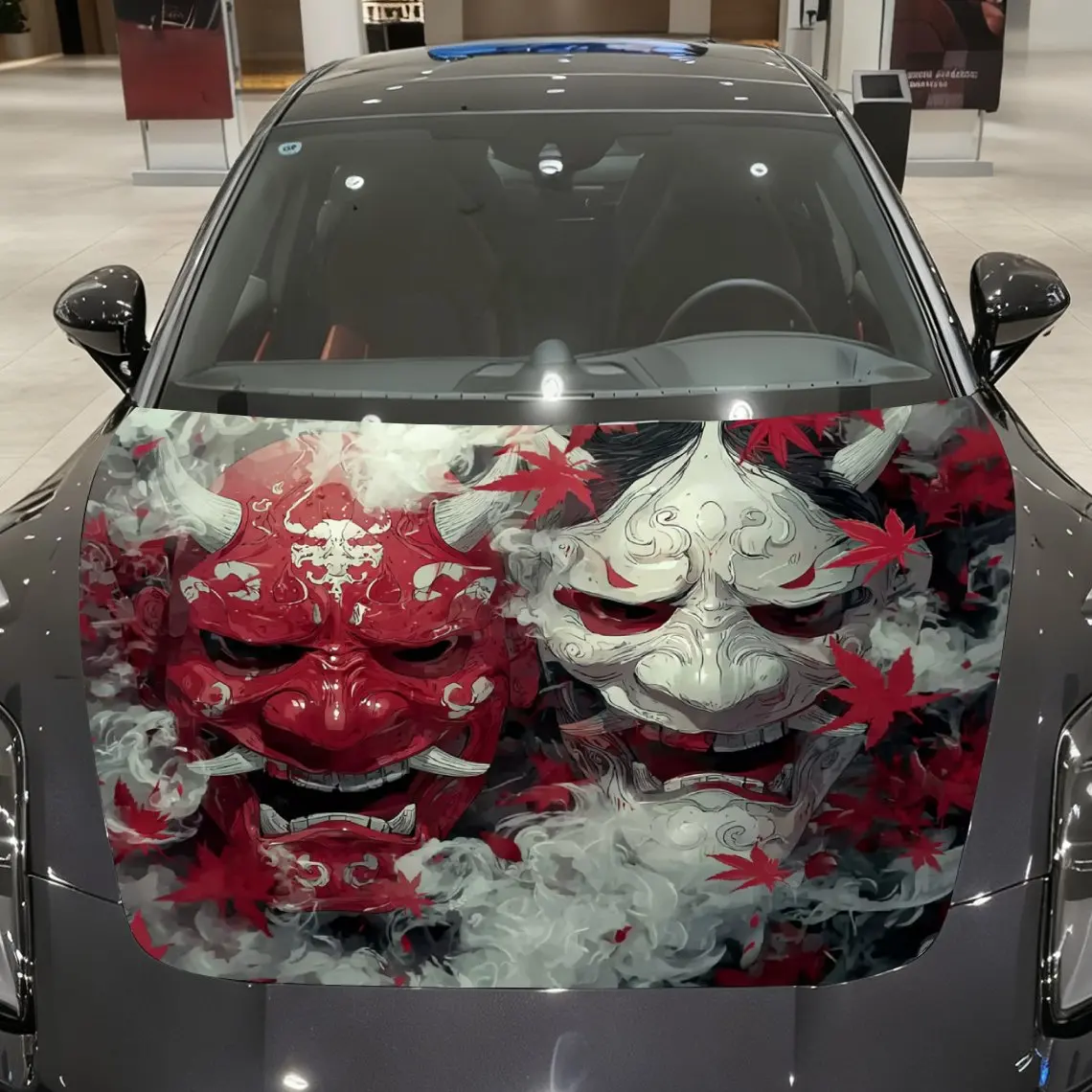 Terror Mask Pattern Car Hood Stickers, Fashion Modified Car Decorative Film Paper, Self-adhesive Wear-resistant Stickers, Stunni