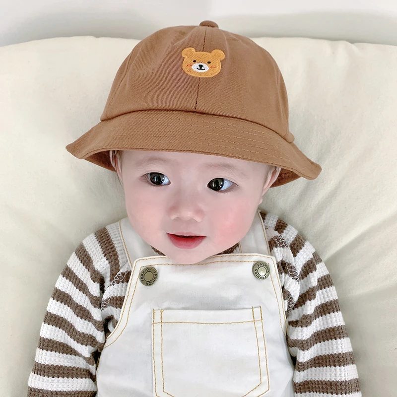 Cartoon Bear Baby Bucket Hat Embroidery Soft Girl Boy Fisherman Cap Spring Summer Infant Toddler Sun Hat