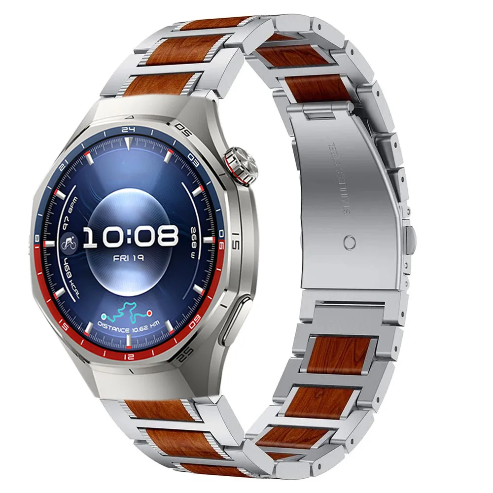 22mmメタルローズウッドストラップ Huawei Watch 5 GT6 GT5 GT4 GT3 Pro 46mm対応 木製ブレスレットリストバンド Amazfit Balance 2/Bip 6-5ベルト