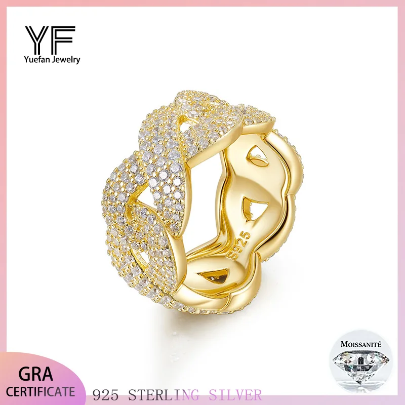 

S925 silver VVS1 D Color Real Moissanite men's ring, 18K gold-plated full diamond Hip-Hop with GAR certificate high-end jewelry