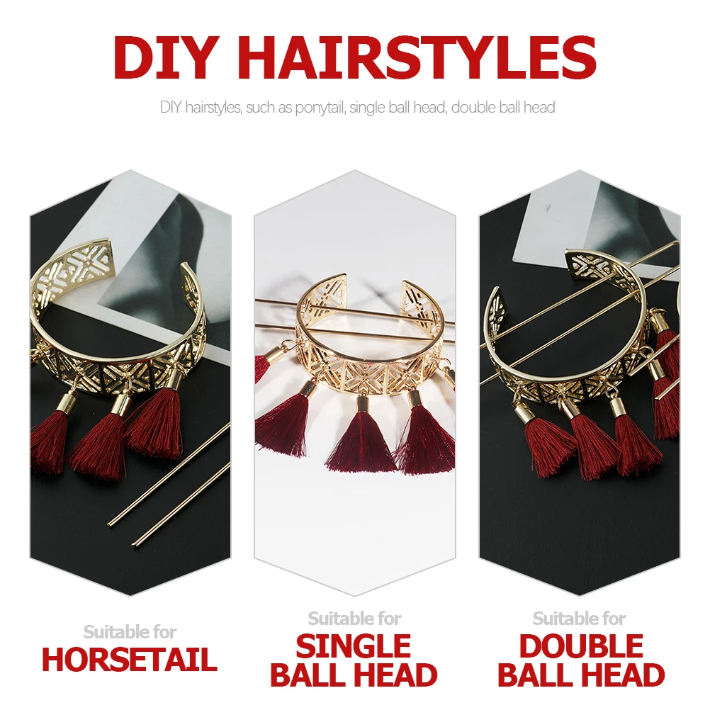 

2 Pcs Retro Tassel Hairpin Zinc Alloy Vintage Stick for Bun Styling Elegant Chinese Style Accessory Bun Hair Stick Girl