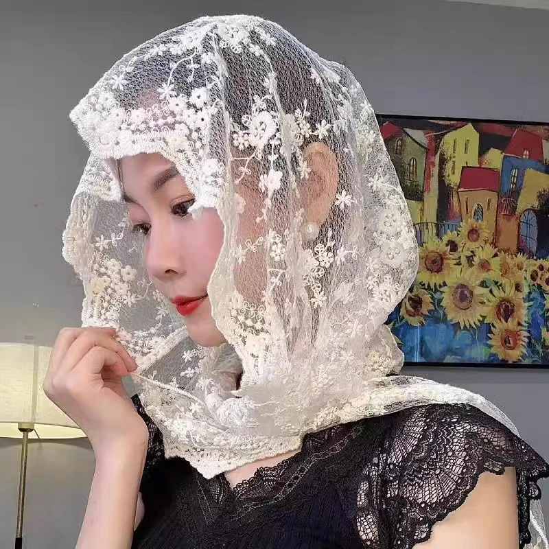 

Lace Fake Collar Wear Fashion Sunscreen Hat Children's Ethnic Style Summer Thin Headscarf Neck Protection Integrated Scarf